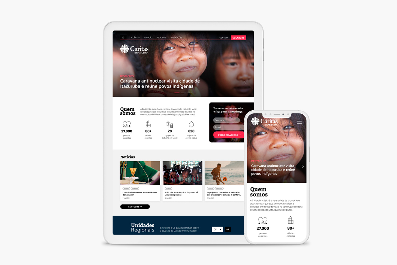 Caritas website - displayed on an iPad and on an iPhone