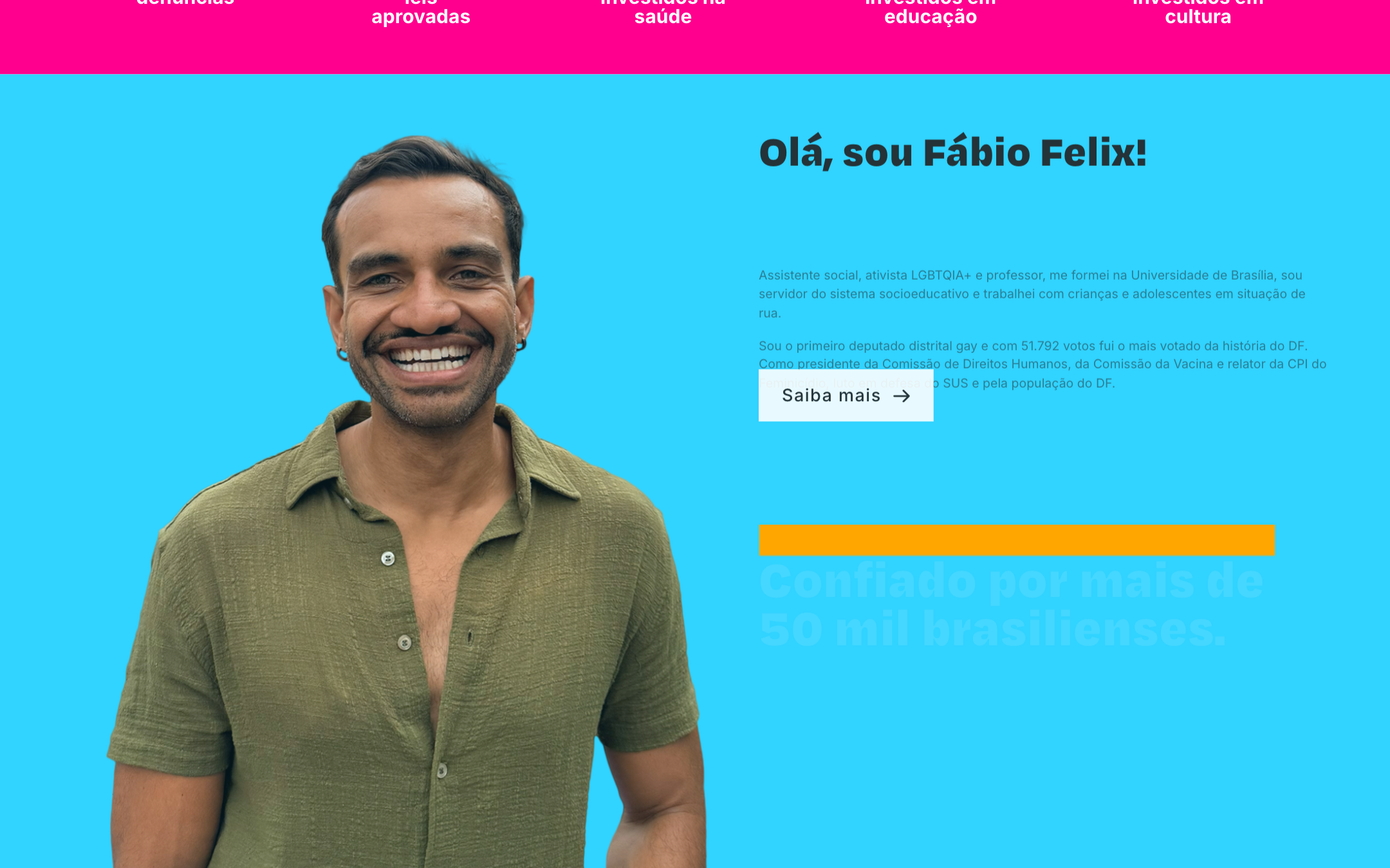 Homepage introduction section with a short bio and a link to the full about page