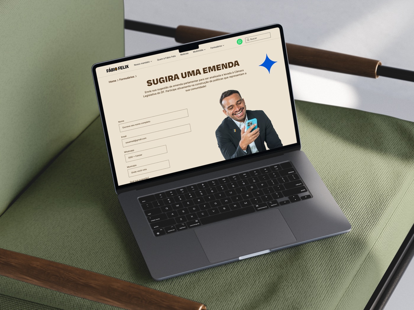MacBook on an armchair showing the amendment suggestion form