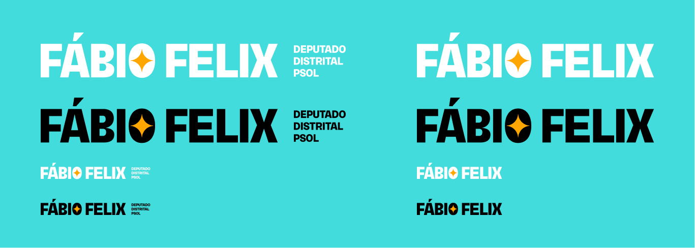 The Fabio Felix wordmark system: lockups with and without the deputado distrital PSOL descriptor, in solid and single-color versions
