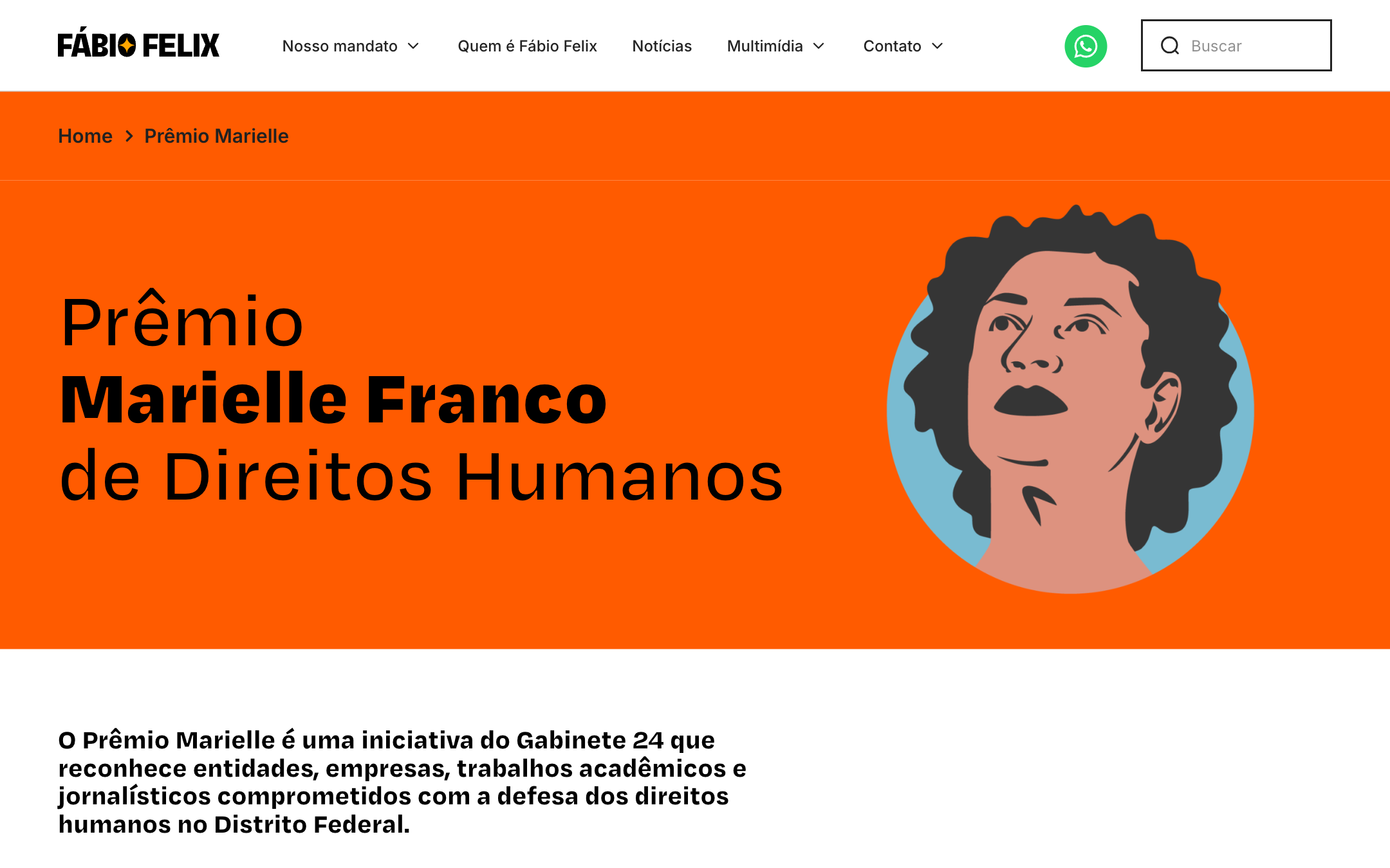 Premio Marielle Franco de Direitos Humanos landing page, an annual human rights award run by the mandate