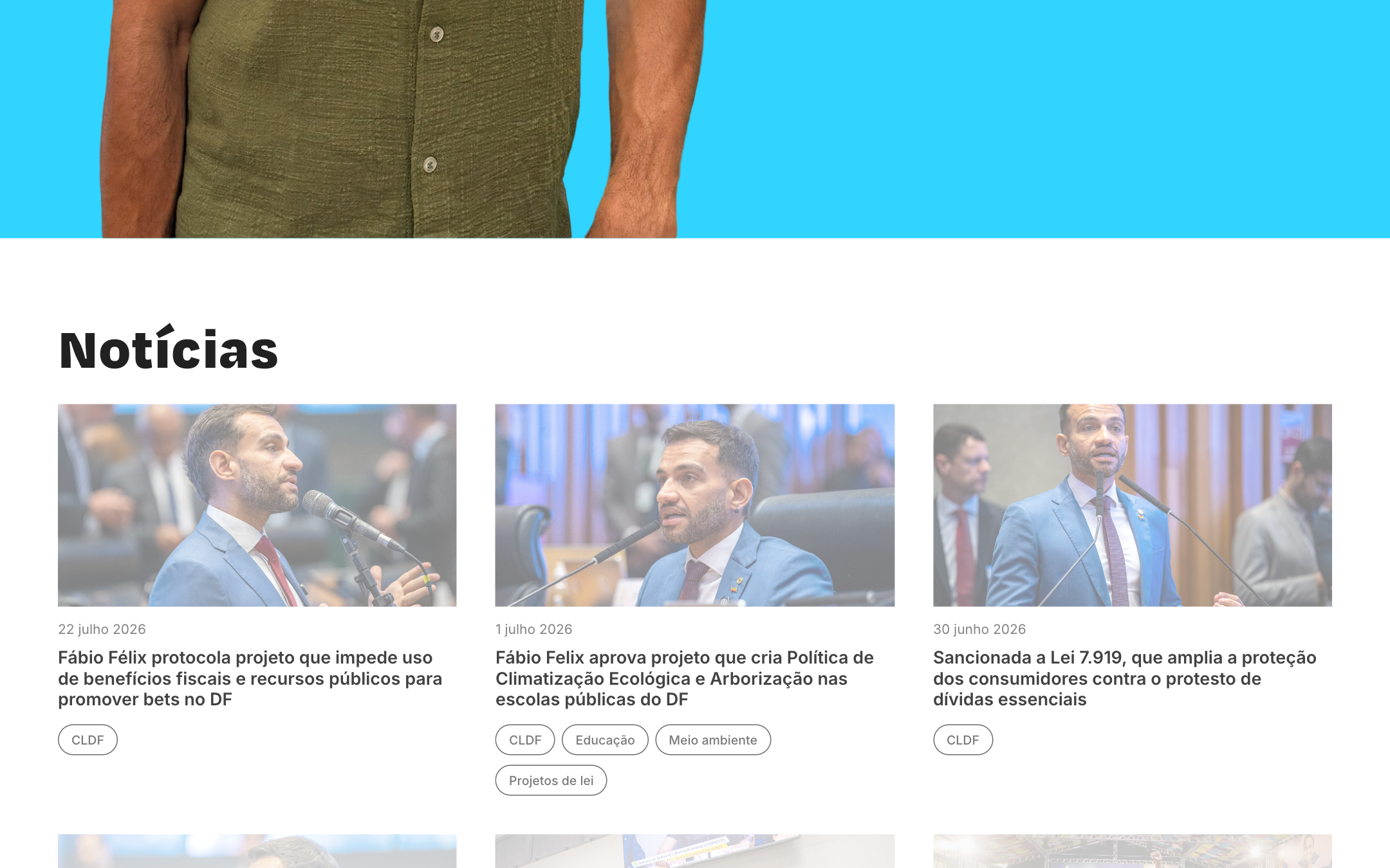 Tagged news grid on the homepage listing recent legislative activity