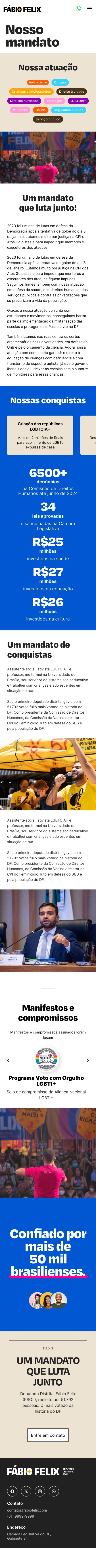 The Nosso mandato (our mandate) page on mobile, presenting the team and the mandate's ways of working