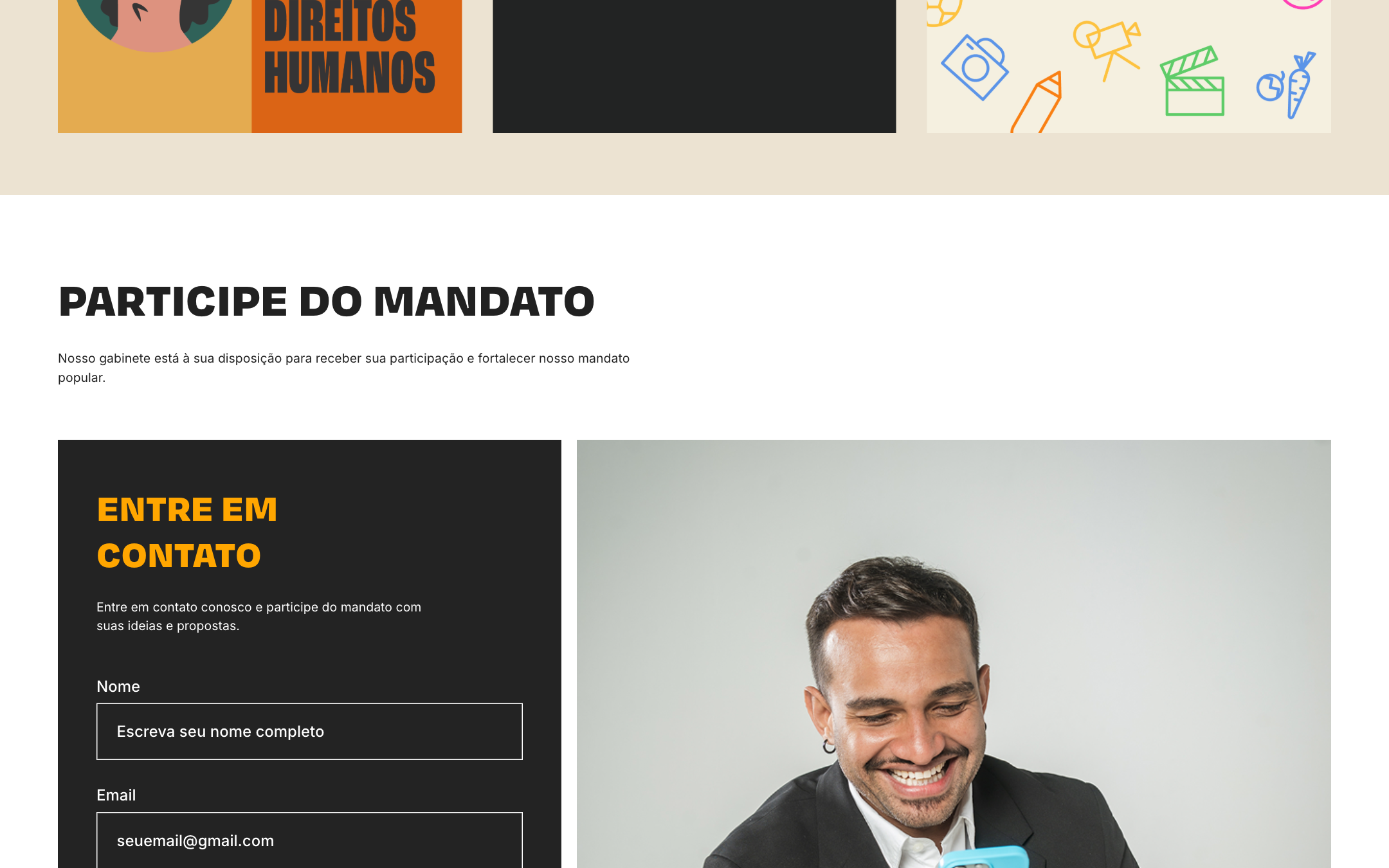 Participate in the mandate section, with a contact form and three action paths: suggest an amendment, file a complaint, join PSOL