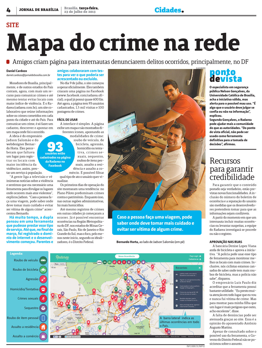 Jornal de Brasília newspaper page with a full article about Radarea