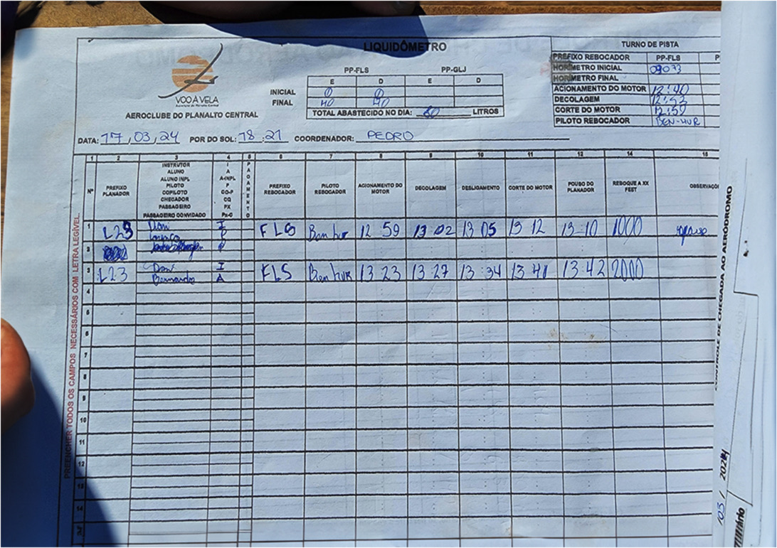 A second paper runway log sheet, filled in by hand at the runway